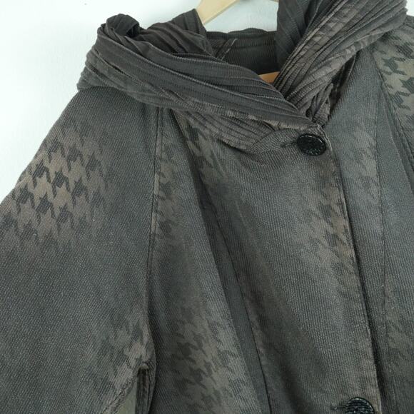 Y2K Large Jacket Reversible Corduroy Brown Houndstooth Parisian Hood Art to Wear - Picture 11 of 13